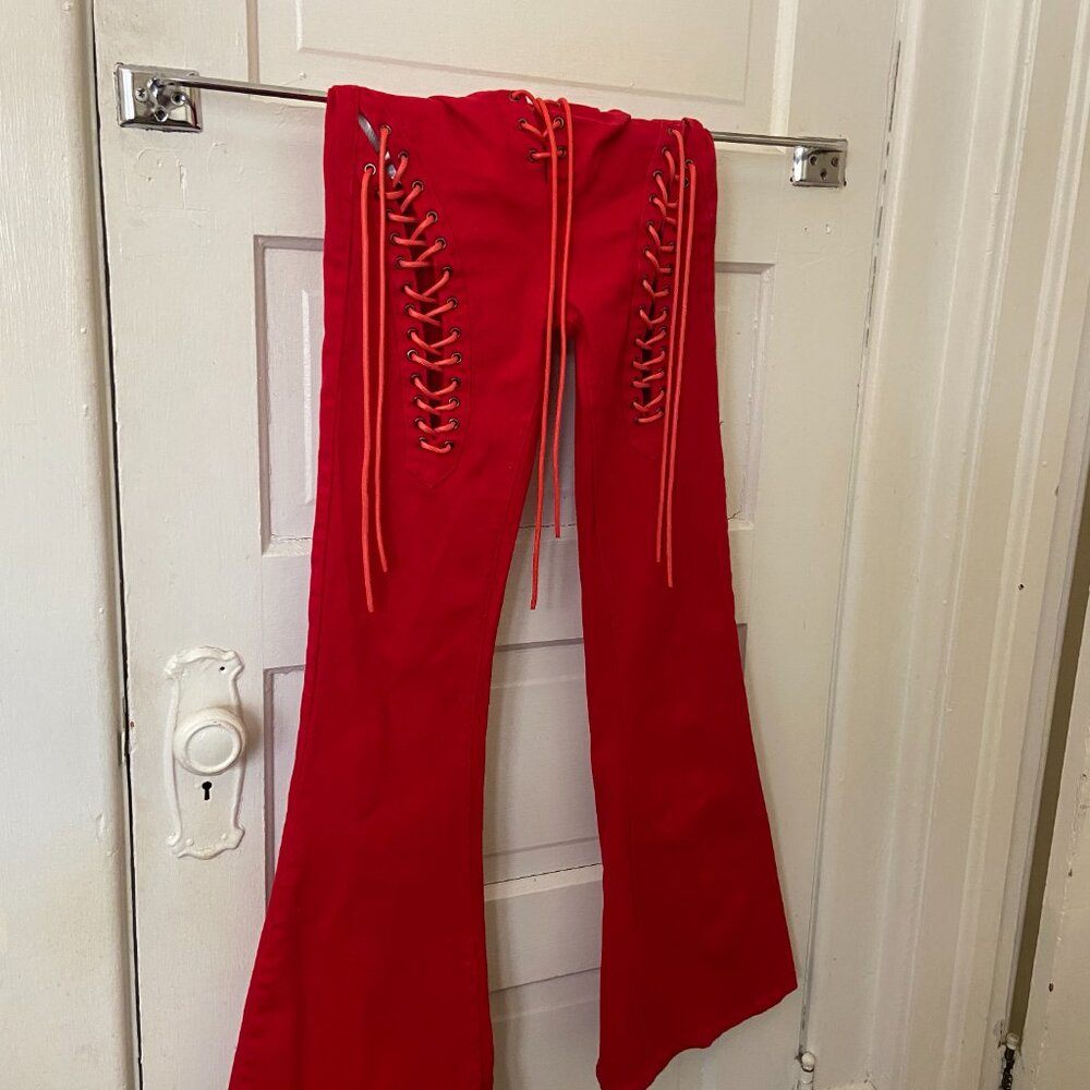 Edikted Engine Red Flared Jeans - Picture 4 of 4